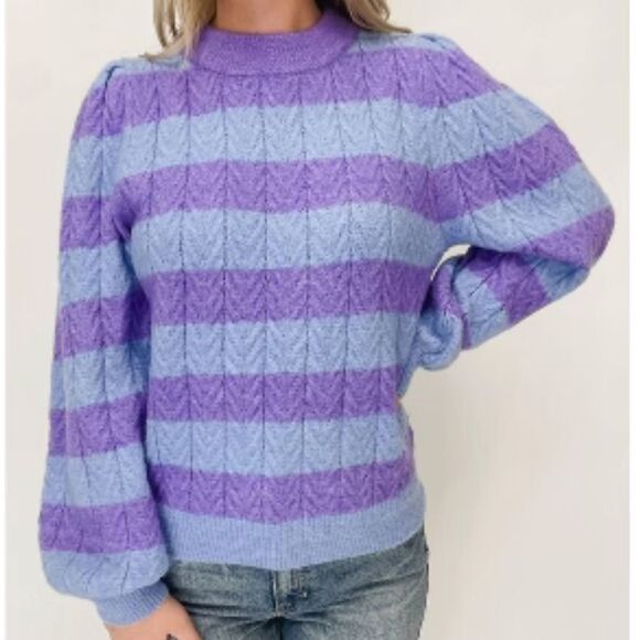 FRNCH Neve Wool Blend Striped Purple and Blue Women's Sweater - Picture 1 of 7